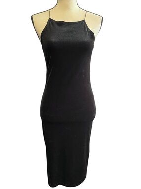 Forever 21 Black Velvet 90s Minimalist Form Fitting Evening Cocktail Dress M